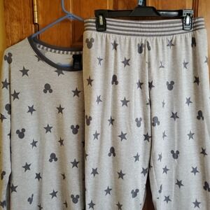 Disney Mickey Mouse Womens Grey 2PC Pajama Set Size M Sleepwear